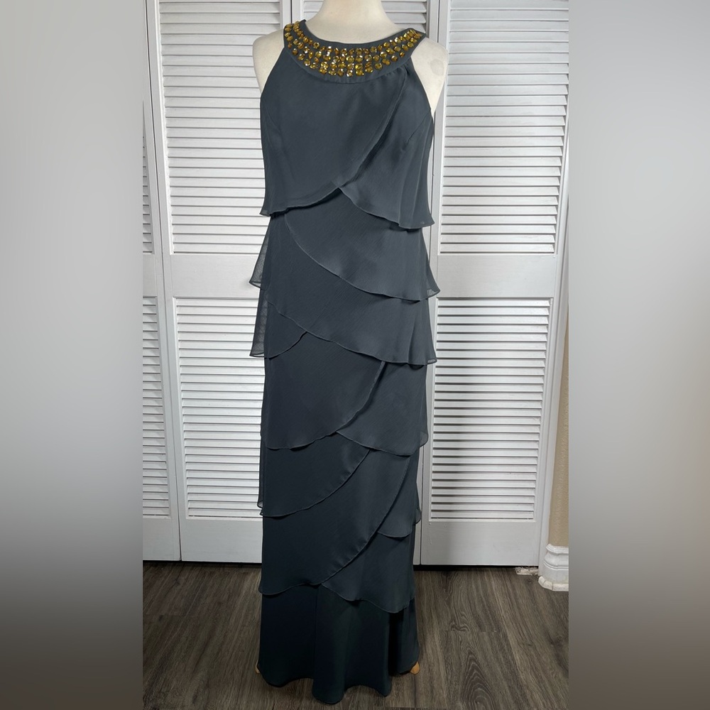 Ursula of Switzerland Long Tiered Chiffon Beaded‎ Gown – Size 10 (Runs Small)